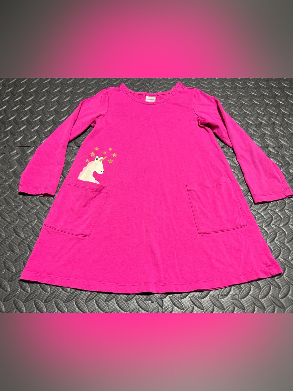 Hanna Andersson Girls Pink Unicorn Long Sleeve Dress